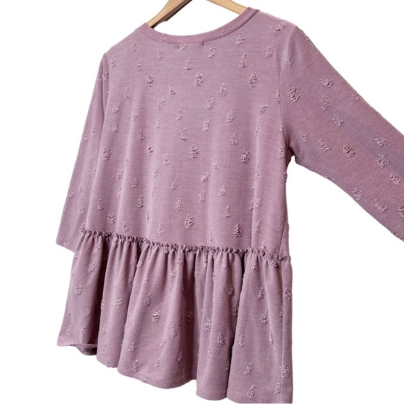 Entro Women’s Pink Rose Distressed Babydoll Tier Ruffle Keyhole Cutout Blouse - Picture 13 of 15